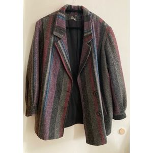 Vintage 80’s Wool Banded Multi-Color Double-Breasted Coat Unisex S/M